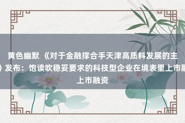 黄色幽默 《对于金融撑合手天津高质料发展的主张》发布：饱读吹稳妥要求的科技型企业在境表里上市融资