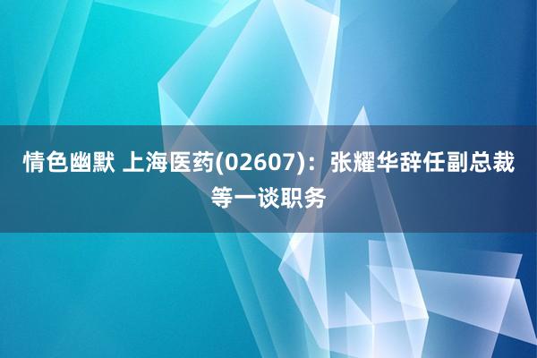 情色幽默 上海医药(02607)：张耀华辞任副总裁等一谈职务